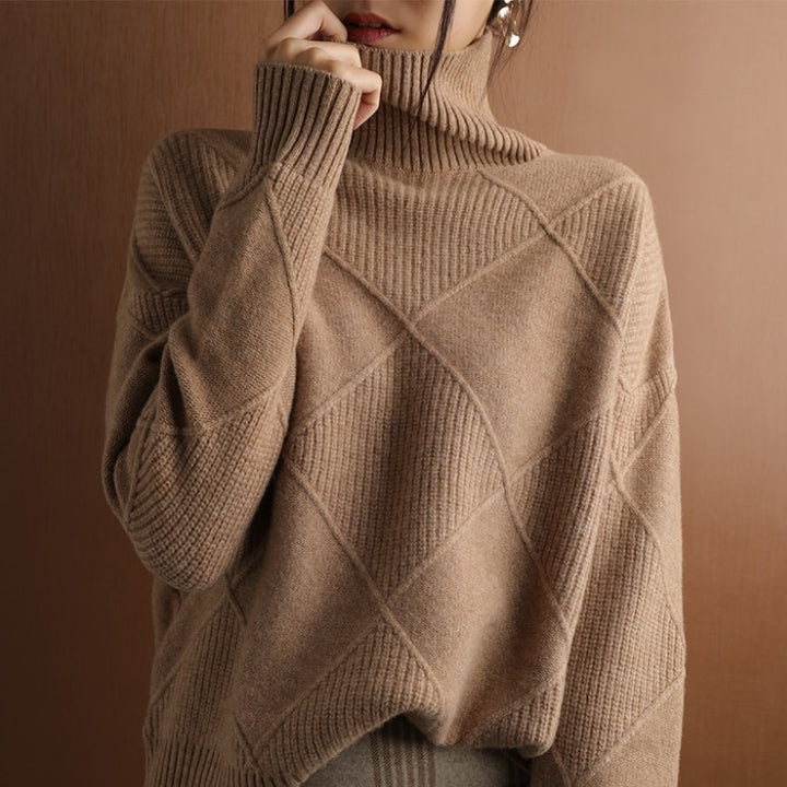 Weicher Rollkragenpullover Zopfmuster Frauenpullover