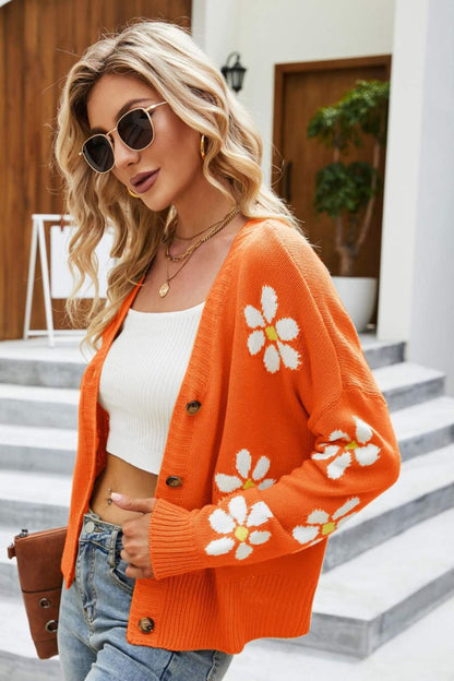 Floral Cardigan Damen Großkaros Drop Schulter