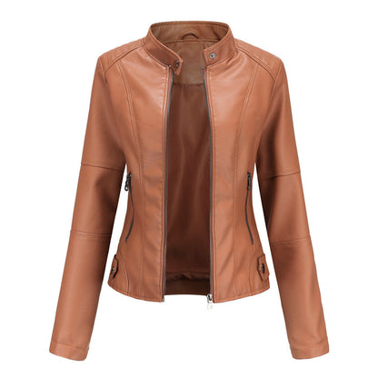 Lederjacke Biker Style Stehkragen Damen