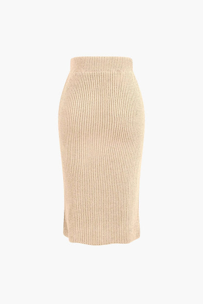 Klara | Damen Strick-Set Wickel-Oberteil Bleistiftrock Eleganz