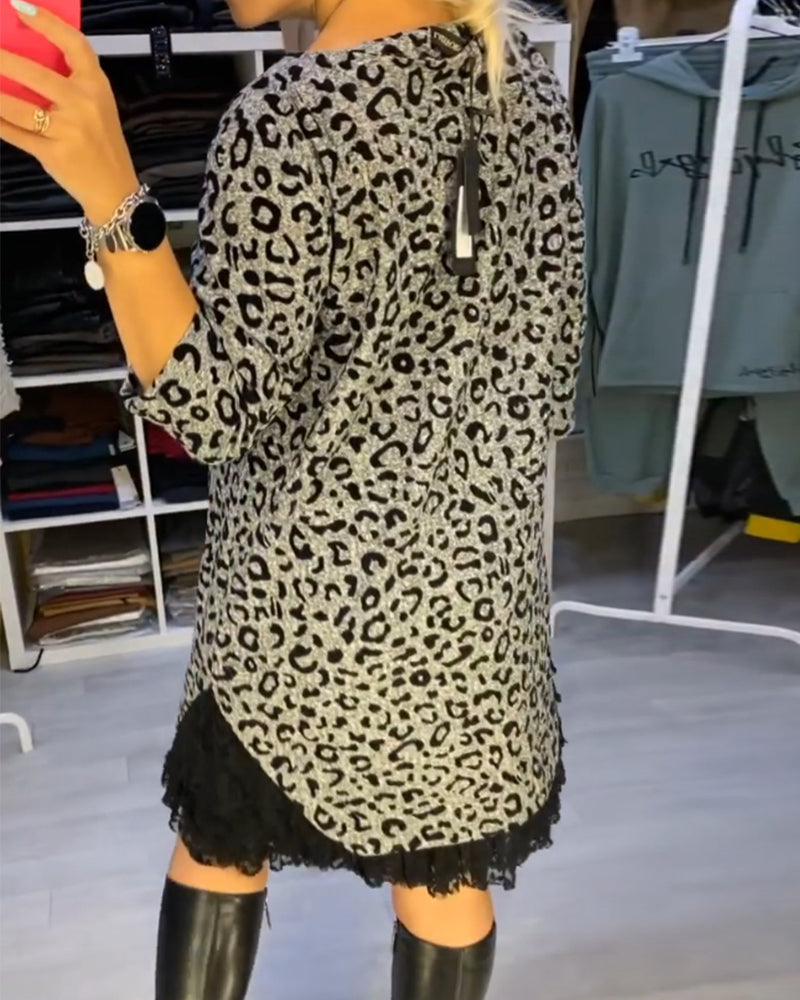 Leopardenmuster Kleid Stilvoll Elegant Damenkleid