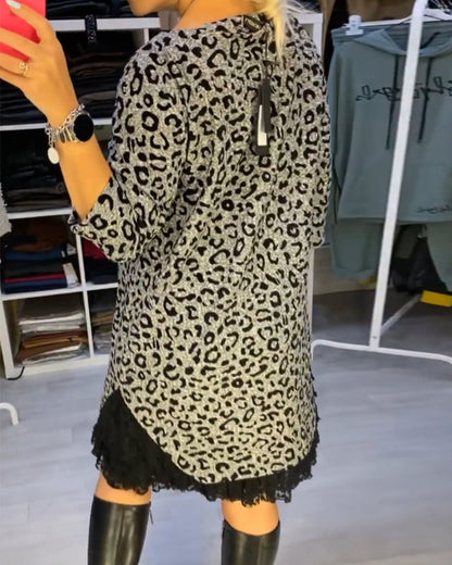 Leopardenmuster Kleid Stilvoll Elegant Damenkleid