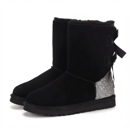 Winterstiefel Damen Wildleder Schleife Glitzer