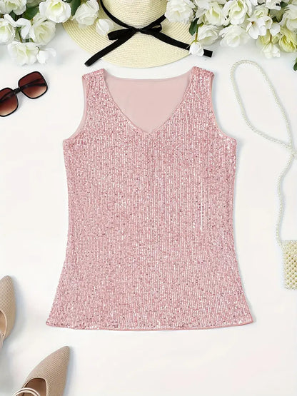 Elegantes Pailletten Top Ärmellos Damen Oberteil Glitzer