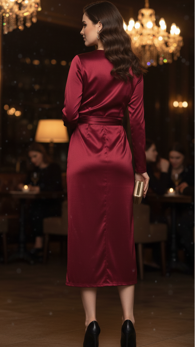 Damen Midikleid Frühling Wickelkleid Sommerkleid