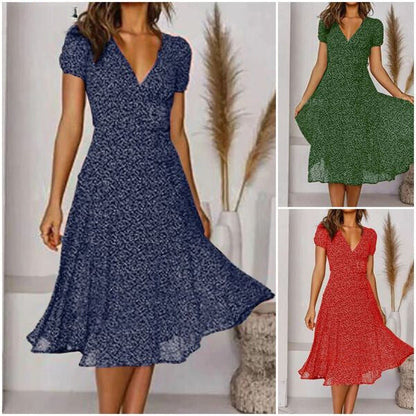 Kleid A-Linie mit V-Ausschnitt und Fließendem Rock Damen