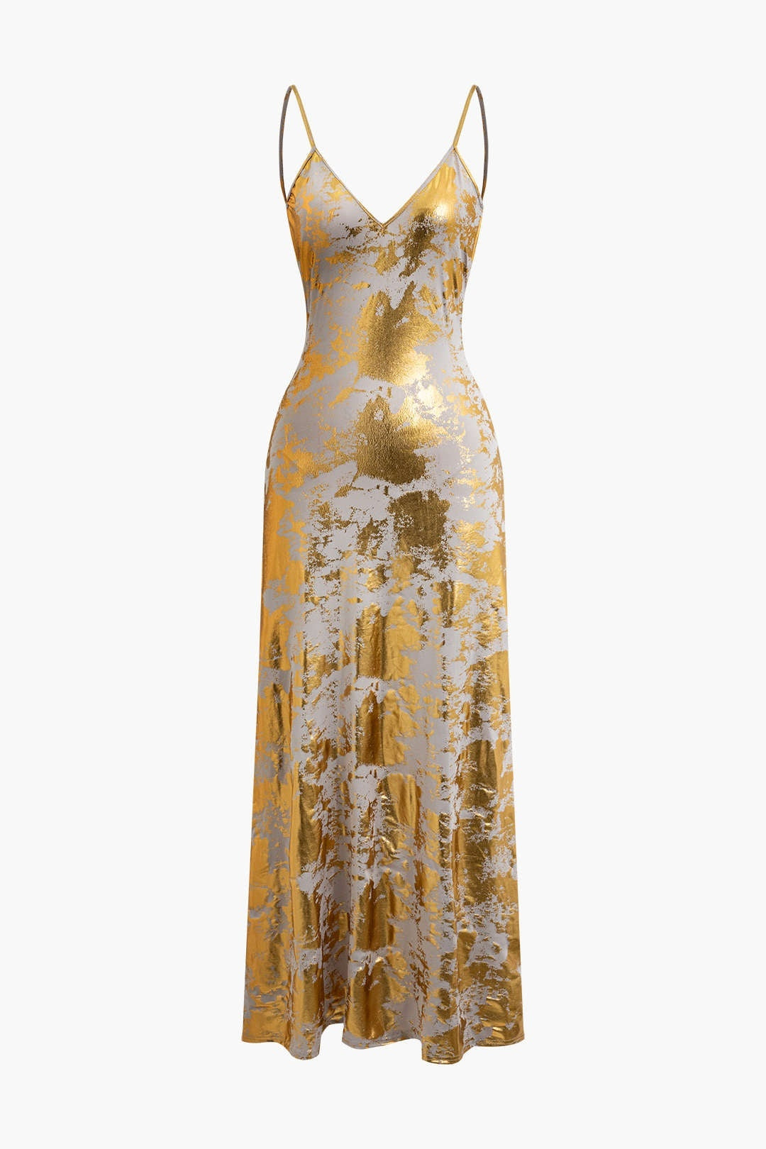 Goldenes Abendkleid Damen Spaghettiträger Elegant