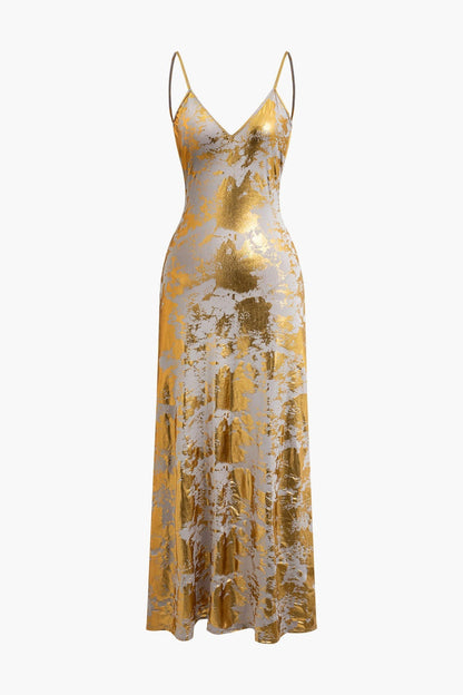 Goldenes Abendkleid Damen Spaghettiträger Elegant