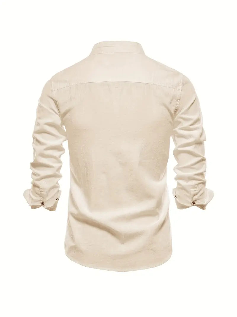 Herren Leinenhemd Knopfverschluss Sommer Modern