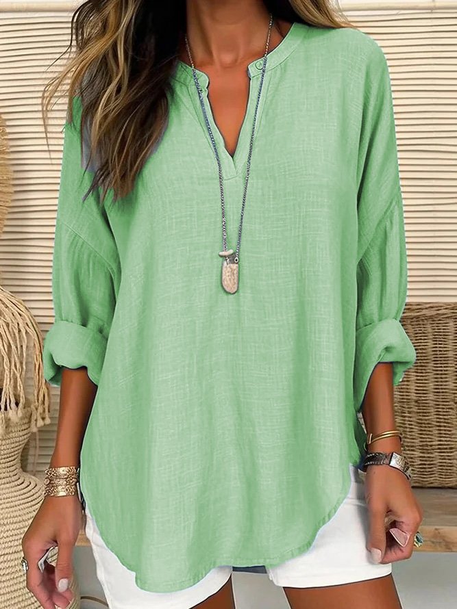 Leinenbluse Damen Lockere Knopfverschluss Sommer