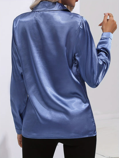 Damenhemd Satin Elegantes Langarm Oberteil