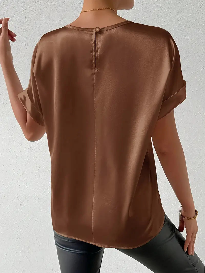 Damen T-Shirt Satin Optik Umschlag Ärmel Elegantes Design