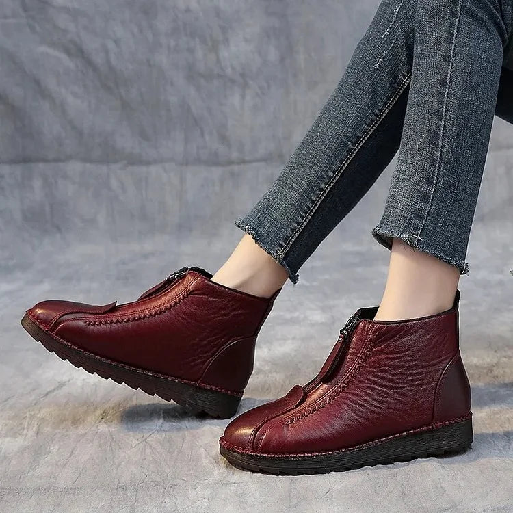 Damen Stiefeletten Echtes Leder Rutschfest Schwarz Lederschuhe