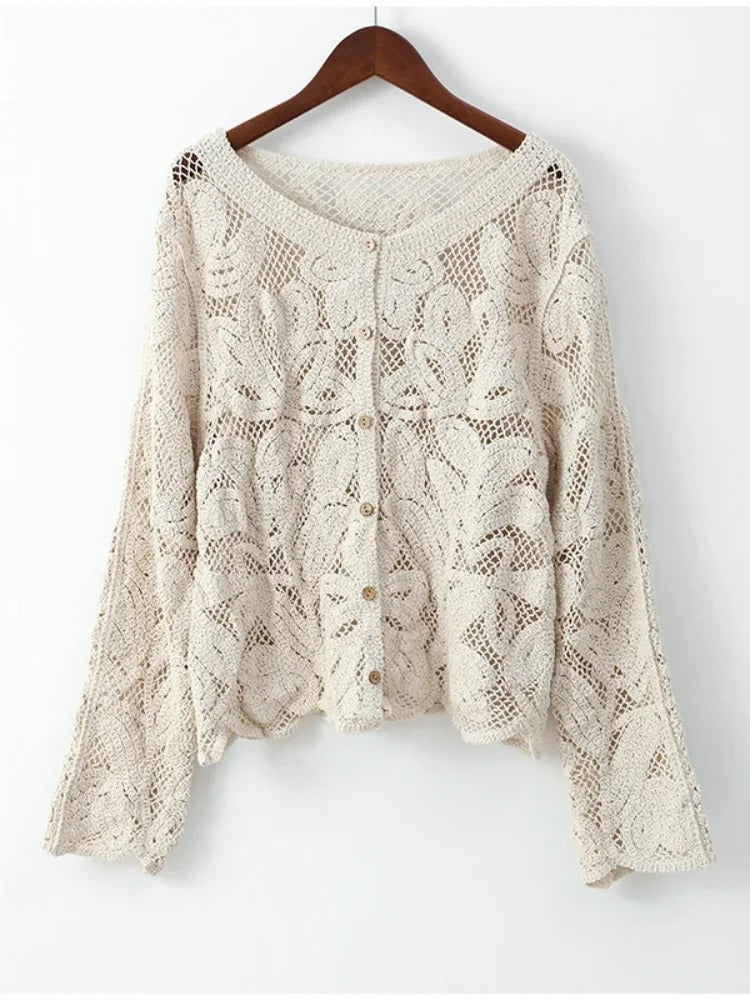 Handgefertigte Strickjacke Damen Gehäkelt Elegант - BerlinGlamour