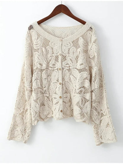 Handgefertigte Strickjacke Damen Gehäkelt Elegант - BerlinGlamour