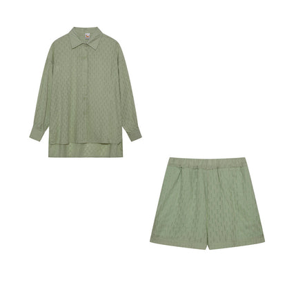 Baumwoll Zweiteiler Damen Oversize Bluse Shorts Leicht