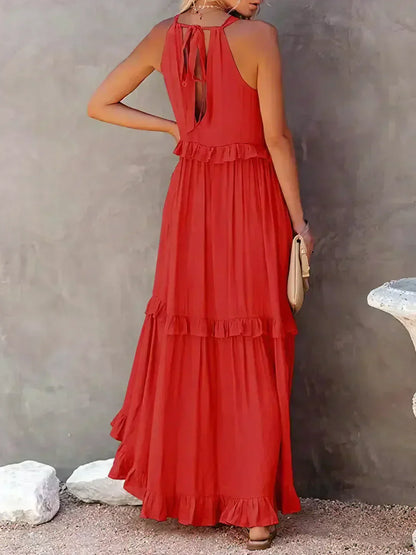 Sommer Maxikleid mit Volants Neckholder Damenkleid