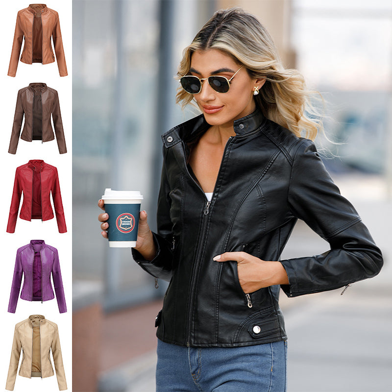 Lederjacke Biker Style Stehkragen Damen