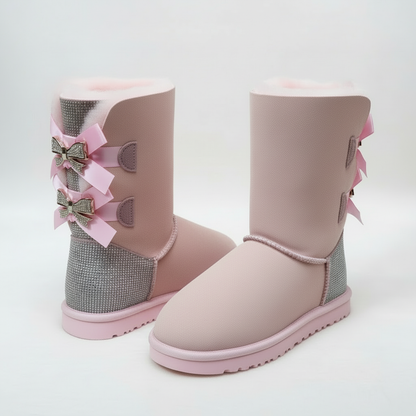 Winterstiefel Damen Wildleder Schleife Glitzer