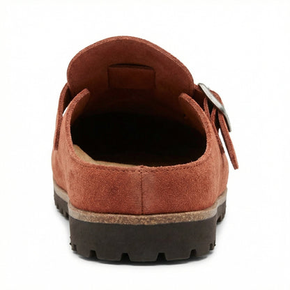 Damen Clogs Retro Wildleder Schuhe Slip-On Heidi Stil