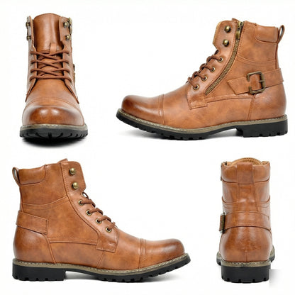 Leder Motorradstiefel Herren Echtes Leder Schwarz