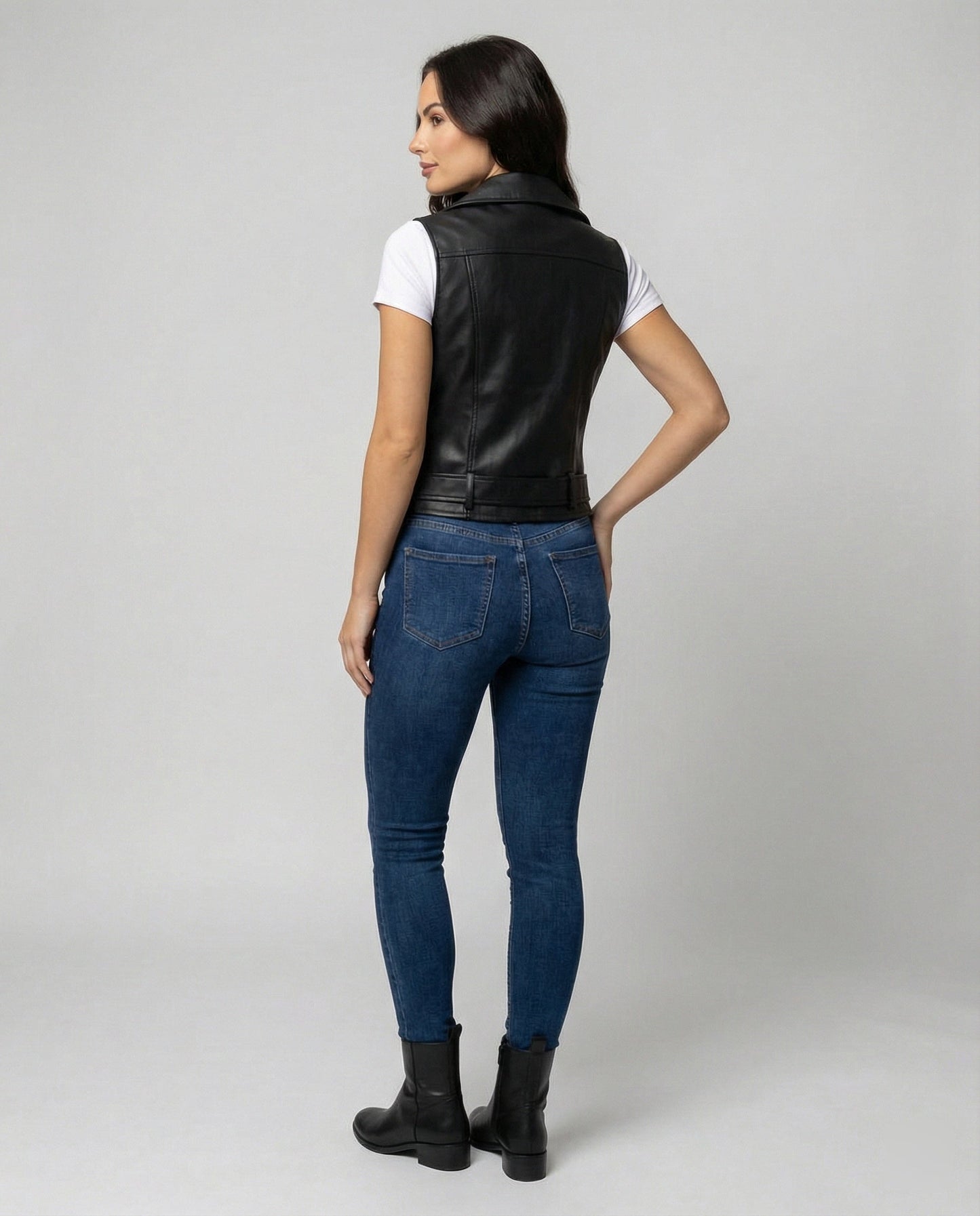 Leder Bikerjacke Damen Gürtel Schwarz Lederoptik