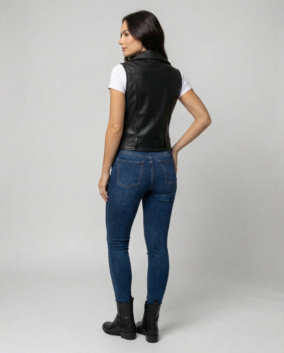 Leder Bikerjacke Damen Gürtel Schwarz Lederoptik