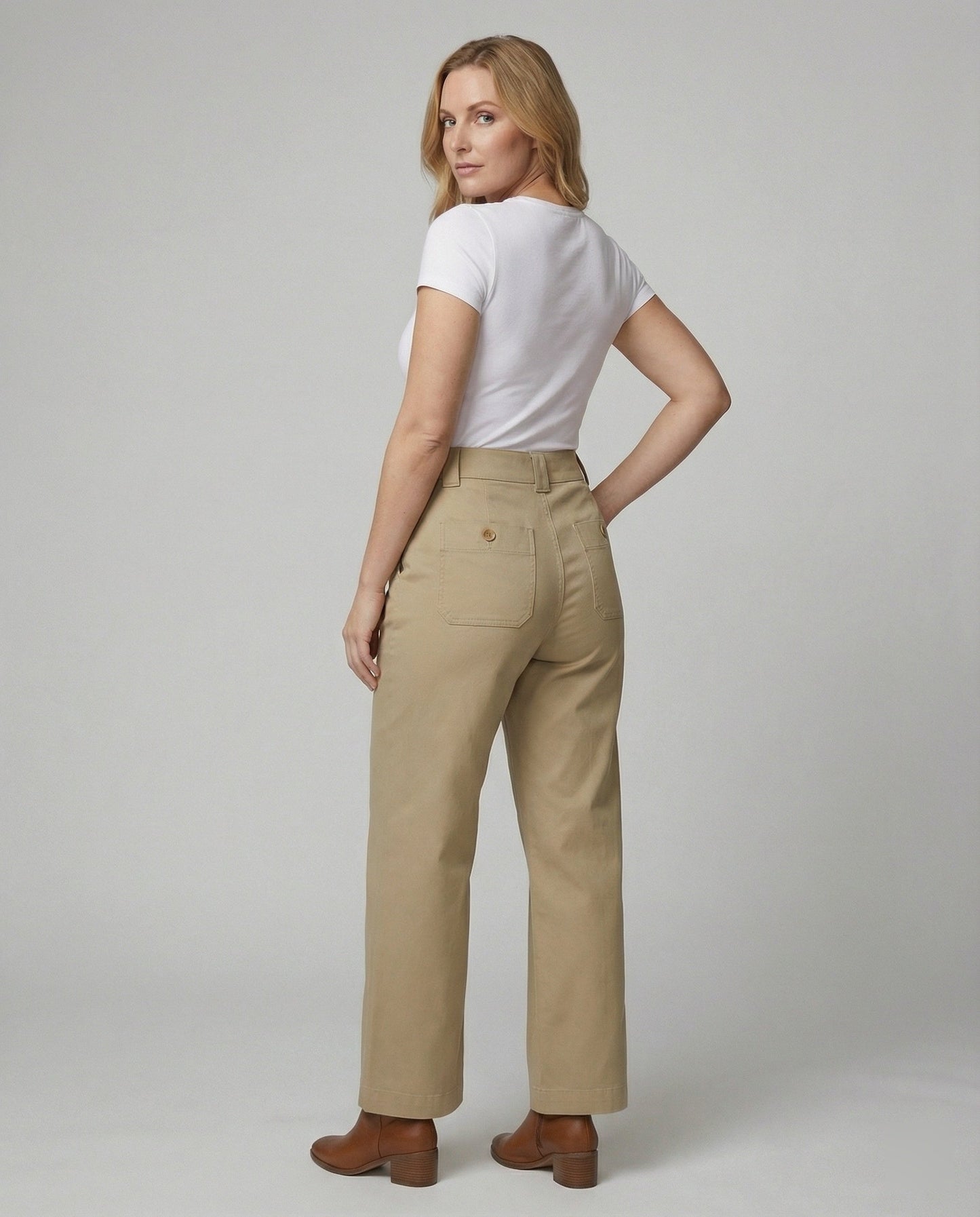 Damen High Waist Hosen Weite Bein mit elastischem Gürtel