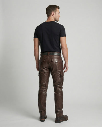 Herren Cargo-Hose Leder Robust Mit vielen Taschen