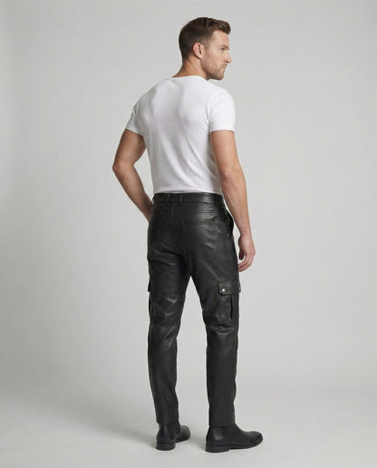 Herren Cargo-Hose Kunstleder Bequem Mit Taschen