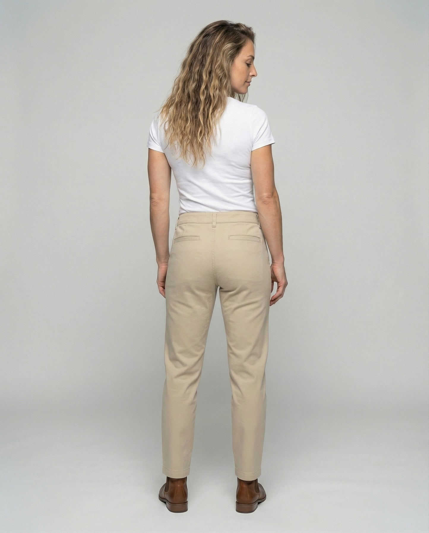 Damen Chino Hose Elastisch Mit Seitentaschen
