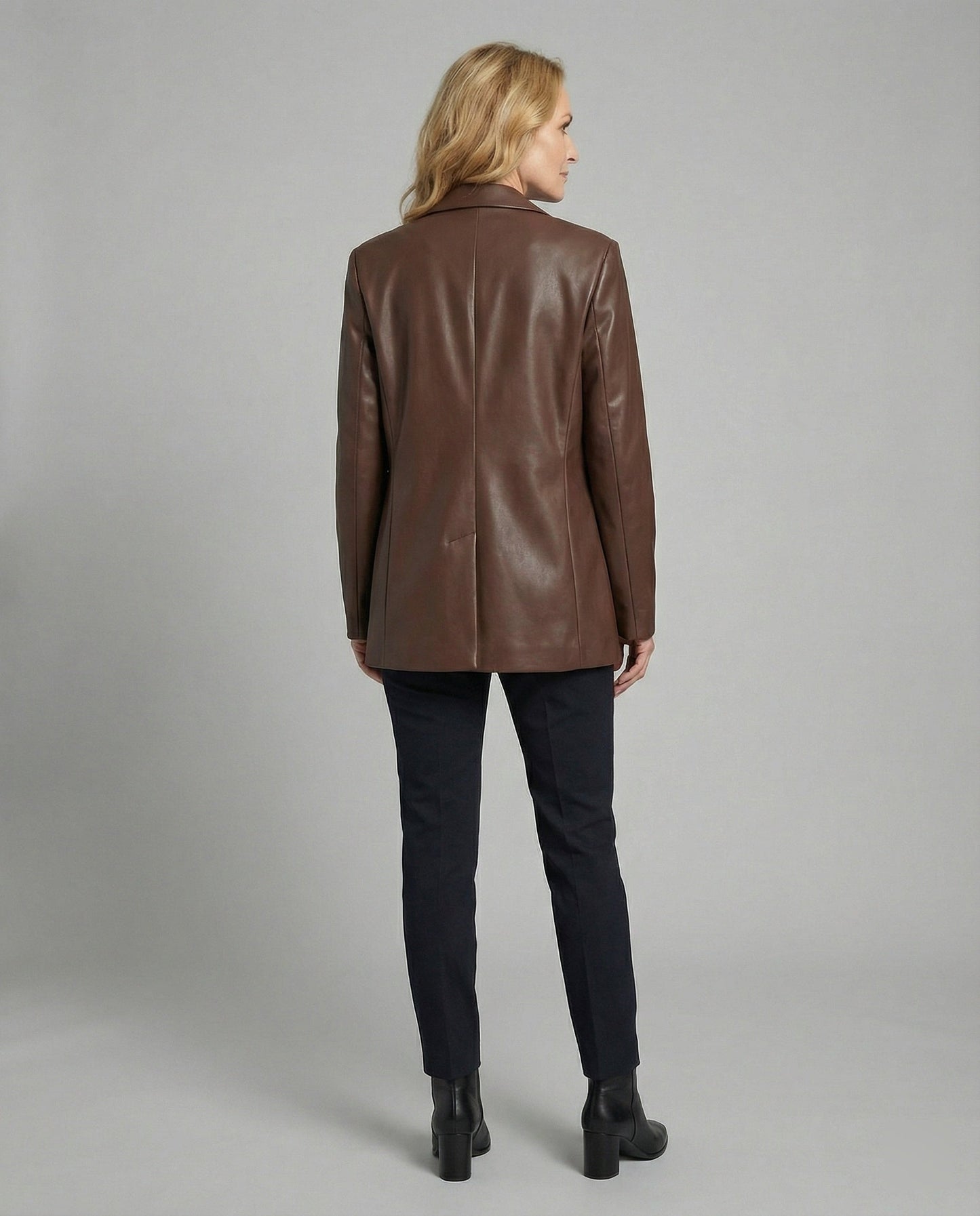 Damen Blazer Oversized Kunstleder Trendig Schwarz