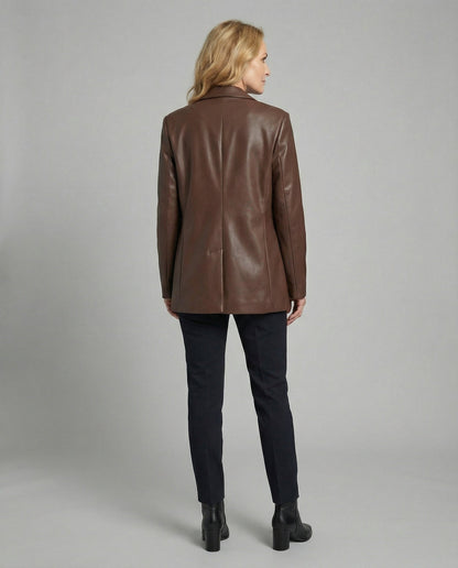 Damen Blazer Oversized Kunstleder Trendig Schwarz