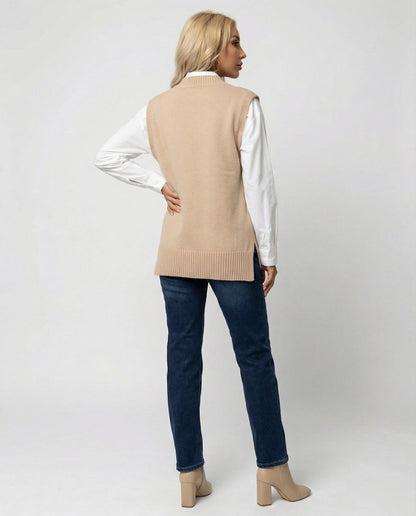 Damen Strickweste V-Ausschnitt Rippmuster Modern