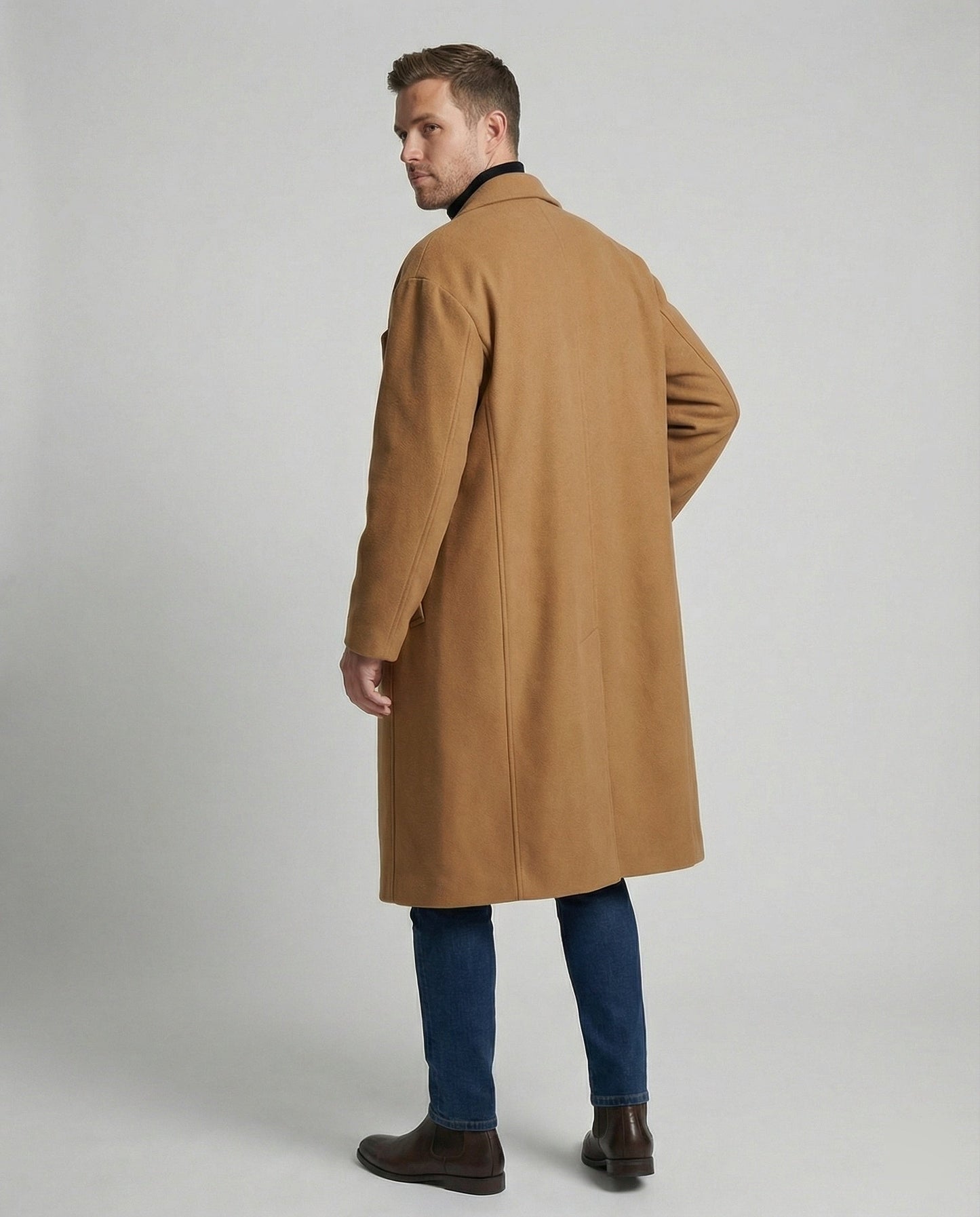 Herren Mantel Elegant Langschal Schwarz