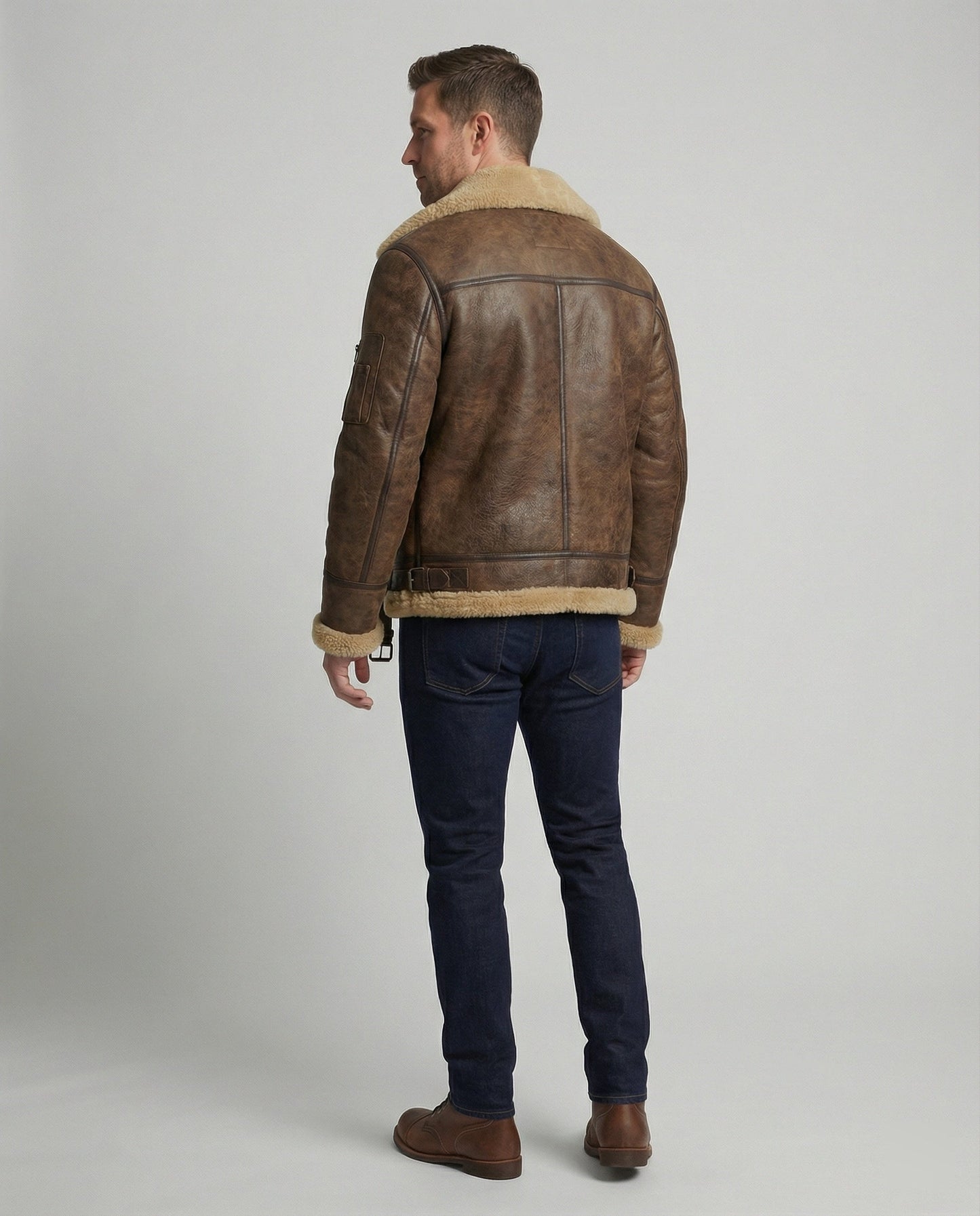 Herren Stehkragen Jacke Echtleder Dunkelbraun