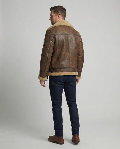 Herren Stehkragen Jacke Echtleder Dunkelbraun