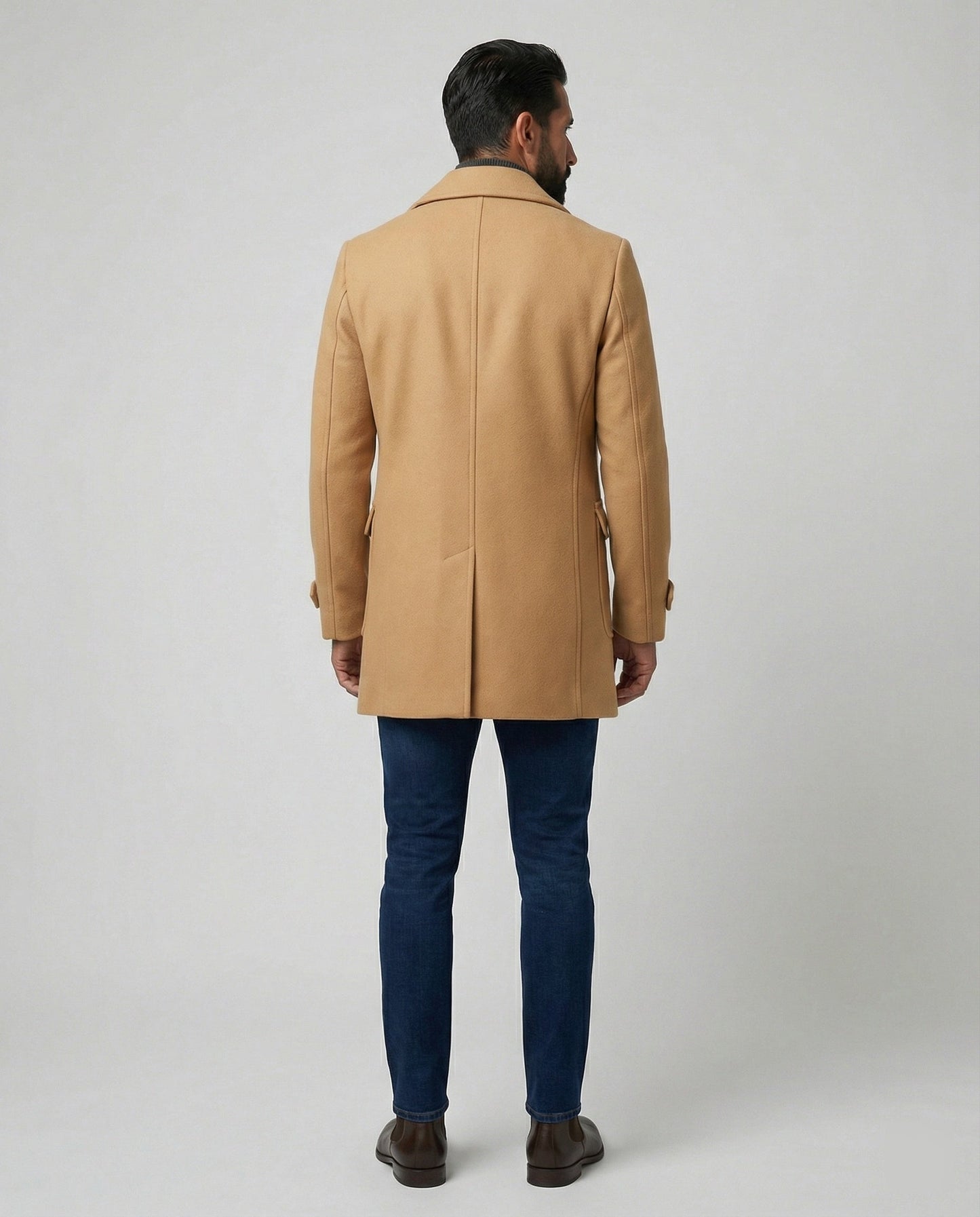 Herren Wollmantel Eleganter Doppelknopf Mantel Lang