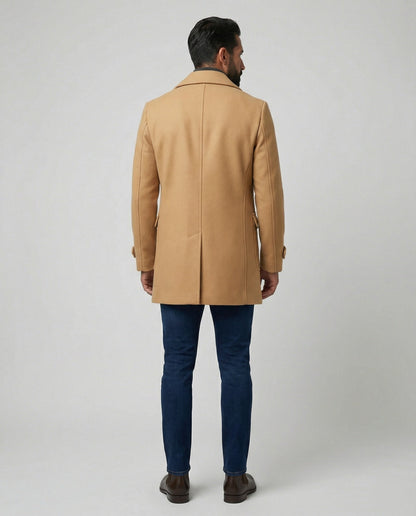 Herren Wollmantel Eleganter Doppelknopf Mantel Lang