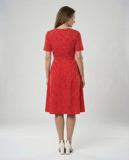 Damen Midi-Kleid Punkte Taillengürtel Elegant