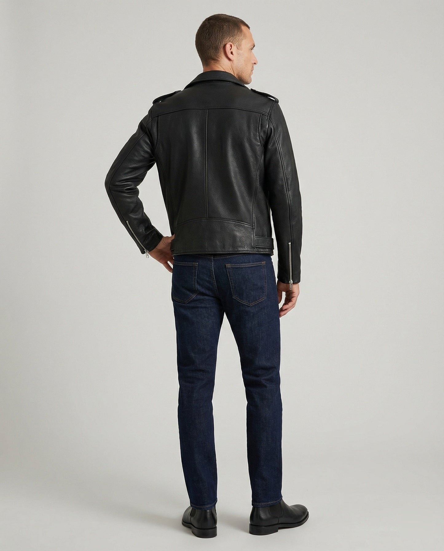 Lederjacke Herren Bikerstil mit Reißverschluss