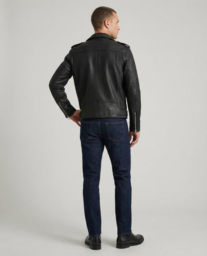 Lederjacke Herren Bikerstil mit Reißverschluss