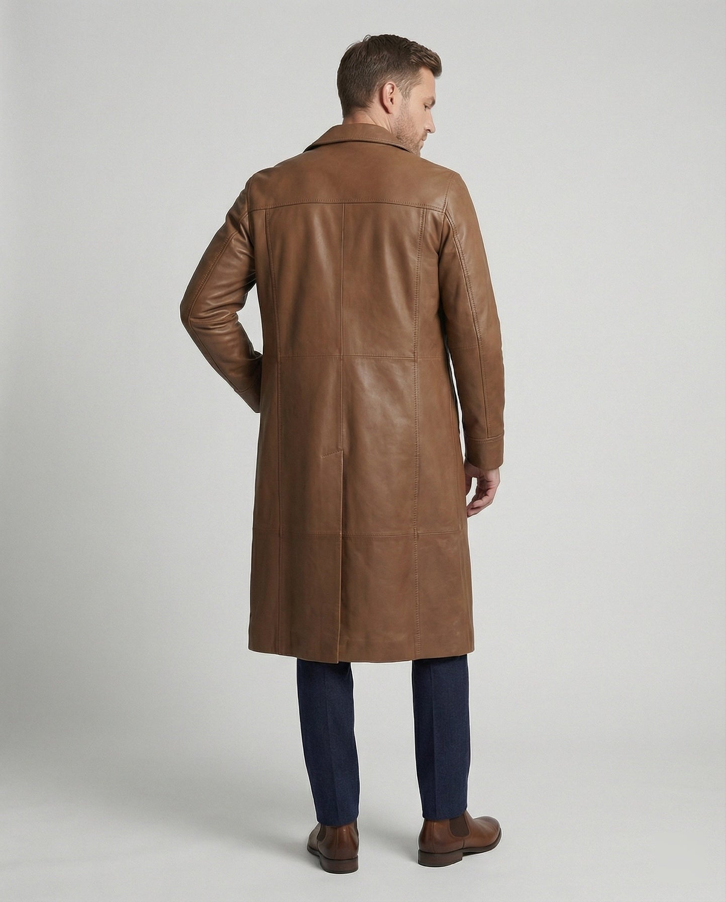 Herren Wintermantel Kunstleder Schwarz Warm