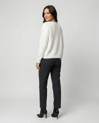 Damen Strickjacke Flauschig mit Perlen Verzierung