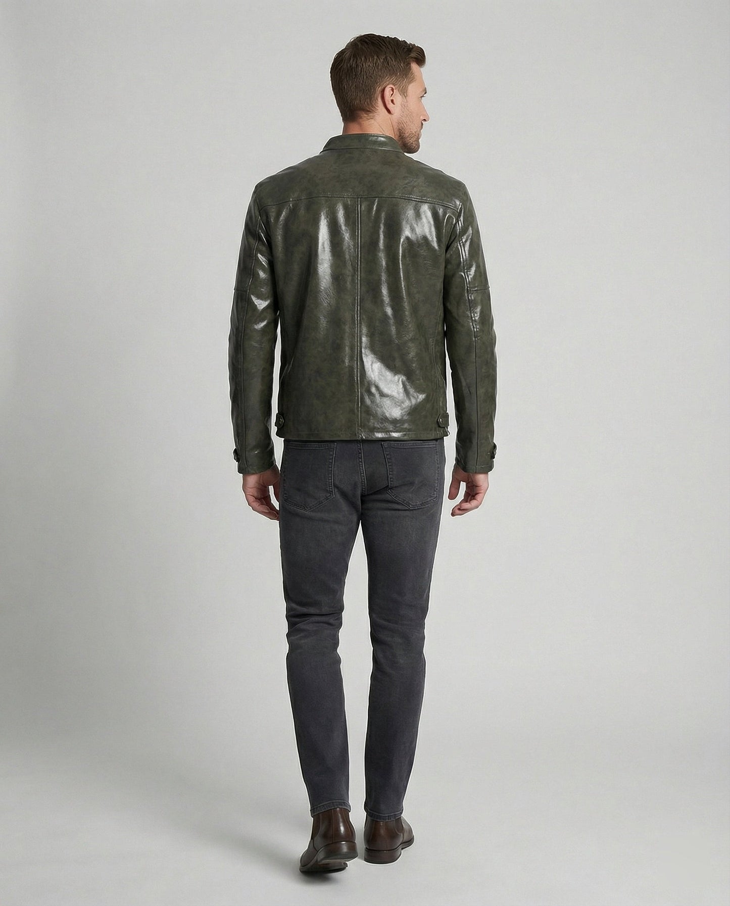Herren Lederjacke Elegante Reißverschluss Schwarz Ledermantel
