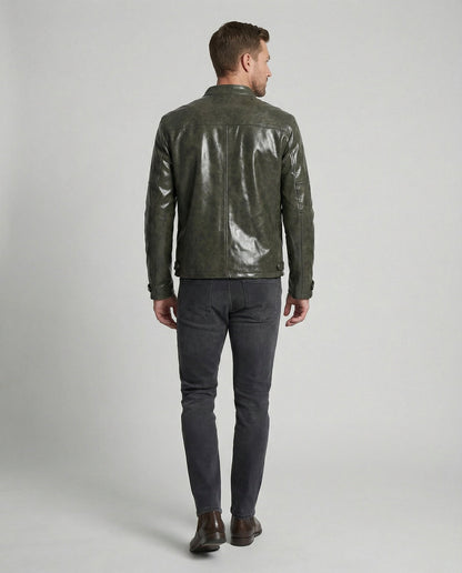 Herren Lederjacke Elegante Reißverschluss Schwarz Ledermantel