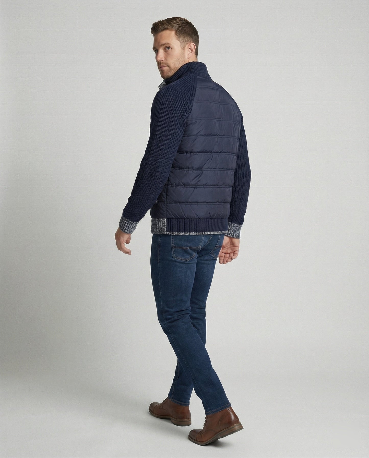Herren Hybridjacke Kunstleder Schwarz Modern