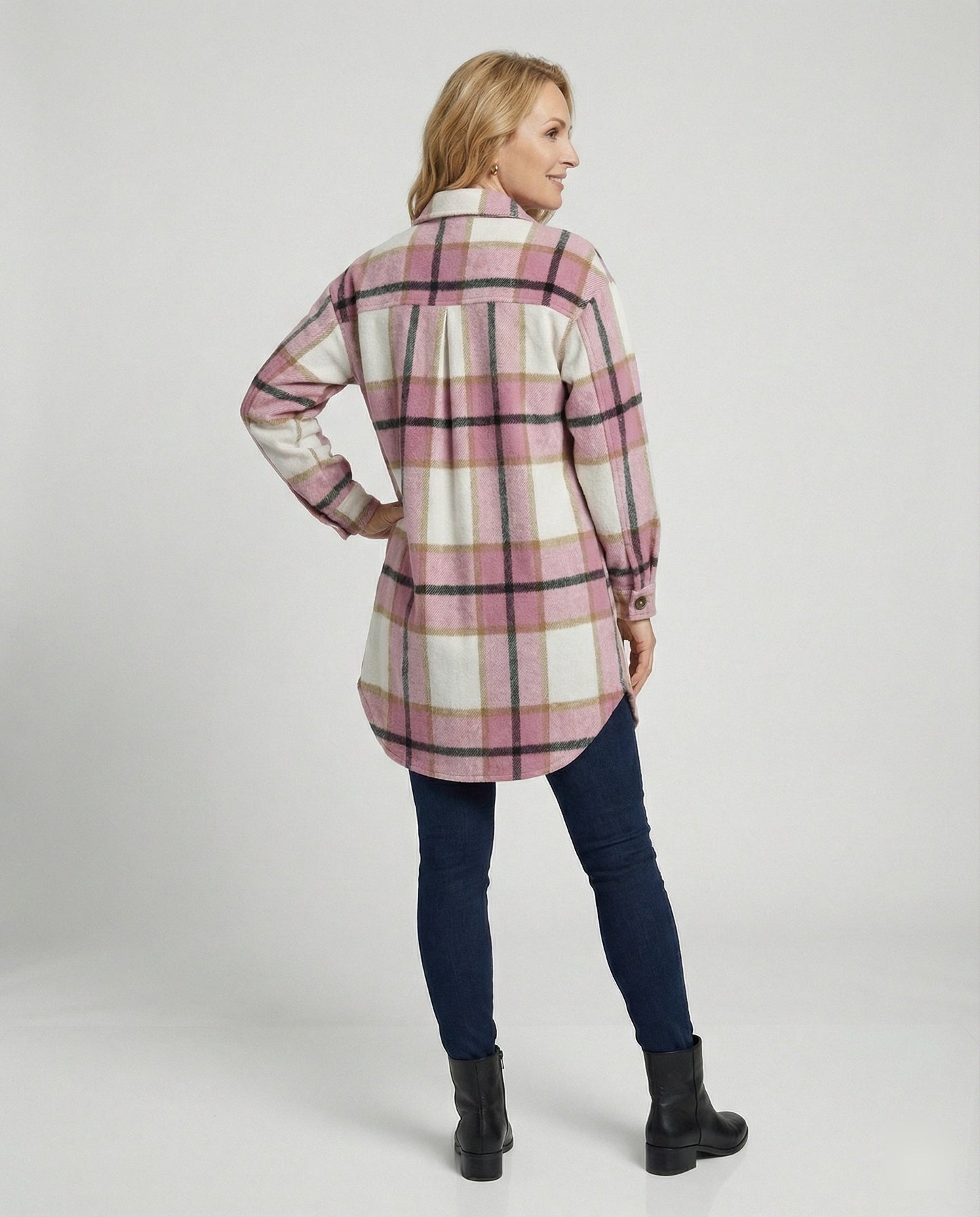 Damen Hemdjacke Kariert Lässig Oversized