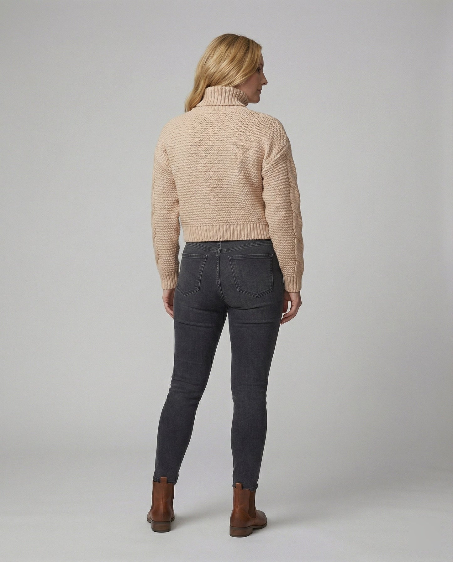 Damen Oversized Pullover Großzügig Zopfmuster Hochkragen