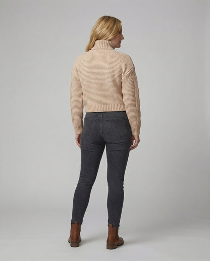 Damen Oversized Pullover Großzügig Zopfmuster Hochkragen